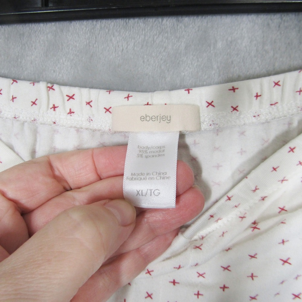 Eberjey Gisele Pajama Set Womens XL White Red Cross Print Modal Long Sleeve Pant - Picture 7 of 16
